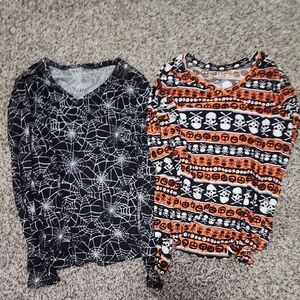 Set Of Two Women's Long Sleeve Halloween Tees - Black & Orange